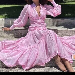 NEW Classy Women's Ruffles Lantern Sleeve Shirt Long Party Grad, Wedding Dress